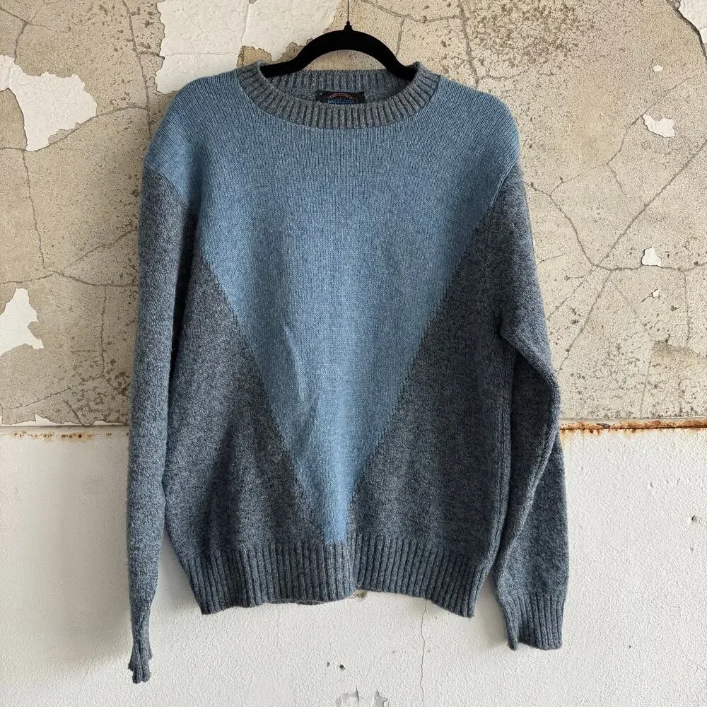 Vtg Jantzen Sweater Colorblock Geometric Wool Blend Pullover Mens M USA Made 80s